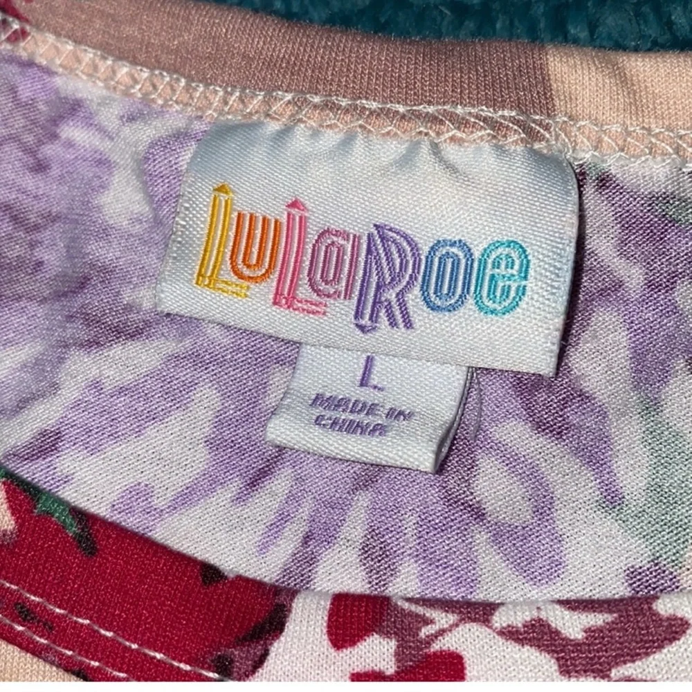 LuLaRoe Floral Checkered Carly Dress - Brown, Purple, Green Sz L - Picture 6 of 10